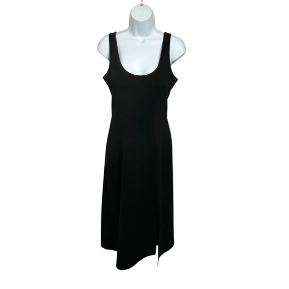 Open Edit Black Midi Dress Sz M Sleeveless Scoop Neck Front Slit Minimalist - Picture 2 of 5